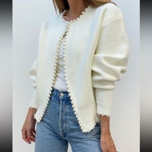 Pearl trim hem cardigan